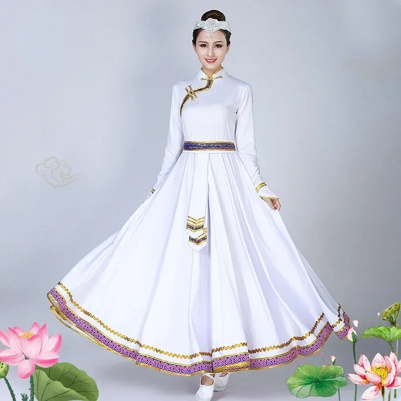 Mongolian Dance Dress Folk Practice Skirt Chinese Traditional Clothing National Style Tibetan Dance Ancient Ethnic DanceWear