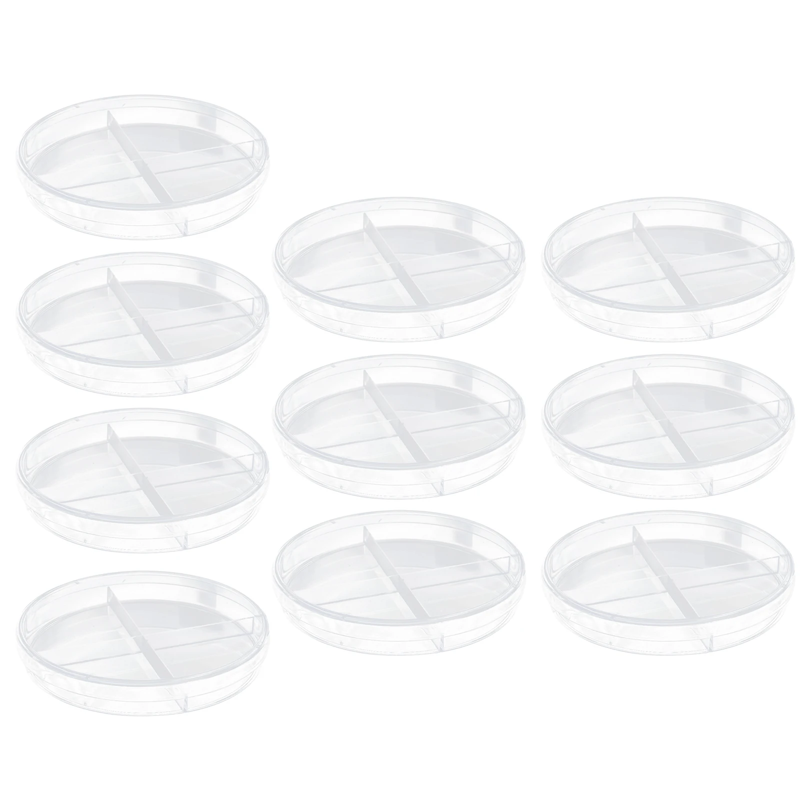 

10pcs Plastic Petri Teaching Aid Laboratory Cell Culture Clear Transparent Teaching Aid Four Plastic Petri Dish Compartments