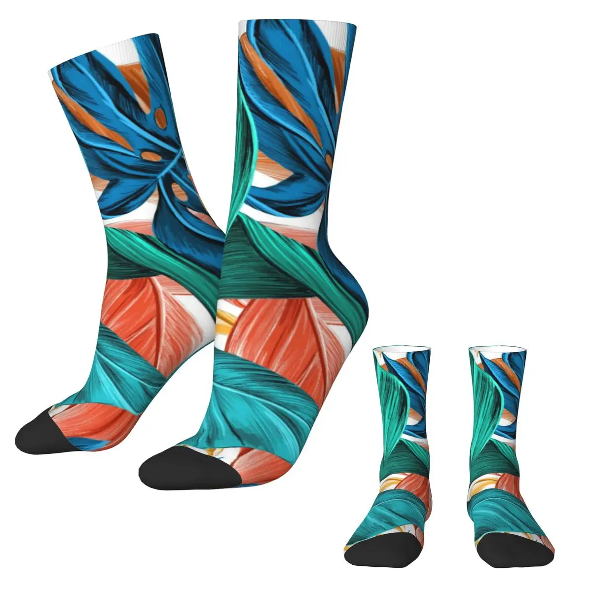 Tropical Leaves Socks Green And Blue Fashion Stockings Female Soft Skateboard Socks Winter Design Non Slip Socks