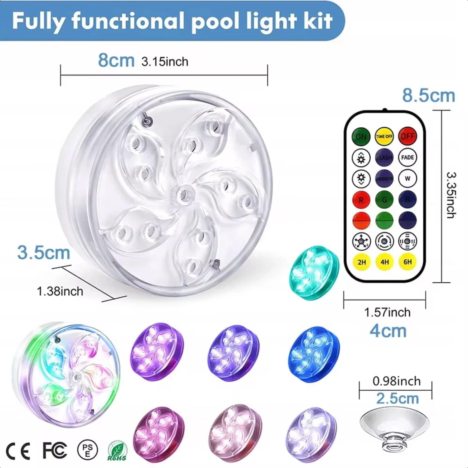 New 2 Pack Pool Lights, Submersible  Lights with Magnet and Suction Cups, Underwater Timing RF Remote Pool Lights, IP68 Waterpro