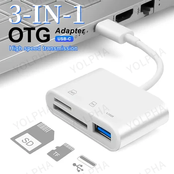 Type C Card Reader USB C Adapter Flash Drive 3 in 1 TF SD Memory CardReaders OTG Writer for iPad Huawei Macbook iPhone 15 Xiaomi