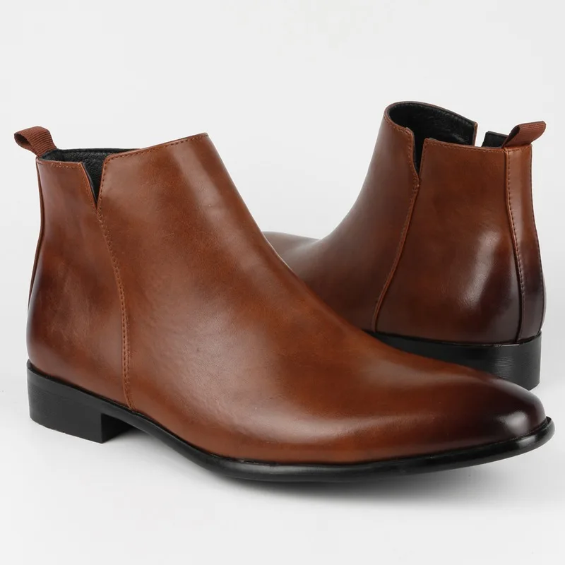 Men's Chelsea Boots High Quality Square Head Men Shoes Versatile Fashion Mens Short Boots Trend Leather Ankle Boots Botas Hombre