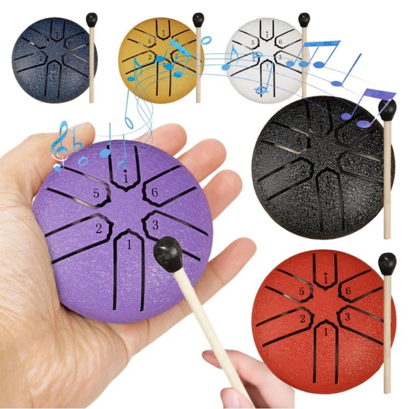 3 Inches 6 Notes Rain Drum Sound Healing Instrument Mini Handpan Drum Steel Tongue Drum Entertainment Yoga Meditation Gift