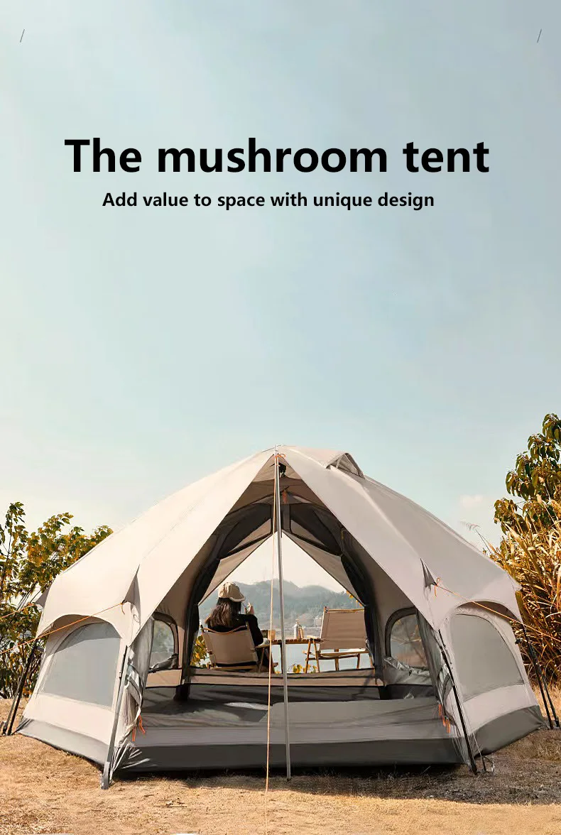 Automatic mushroom tent, outdoor camping, wild, folding, portable, quick opening, thickened, rainproof, hexagonal