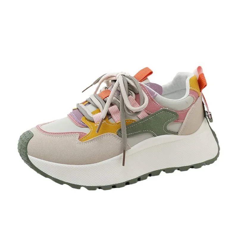 Dames casual platform sneakers lente nieuwe mode ademende veterschoenen dikke zolen sportschoenen outdoor casual gevulkaniseerde schoenen