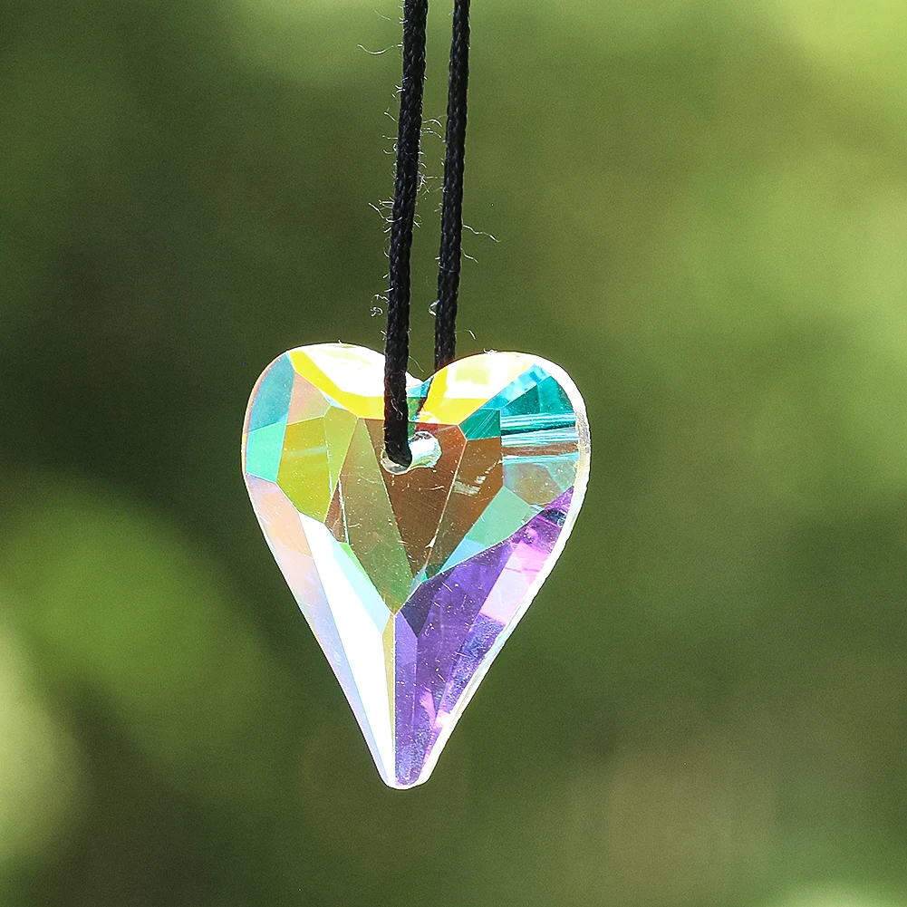 

2PC 27MM Aurora AB Color Faceted Prism Love Heart Glass Crystal Pendant Flatback Sun Catcher Parts Charm Necklace Dangle Jewelry