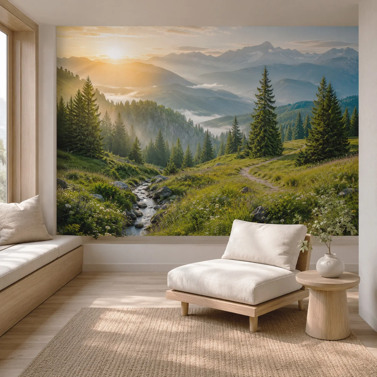 Mountain Forest Wallpaper Mural Pine Trees Alpine Valley Landscape Wall Decor Living Room Bedroom Custom Non Self Adhesive