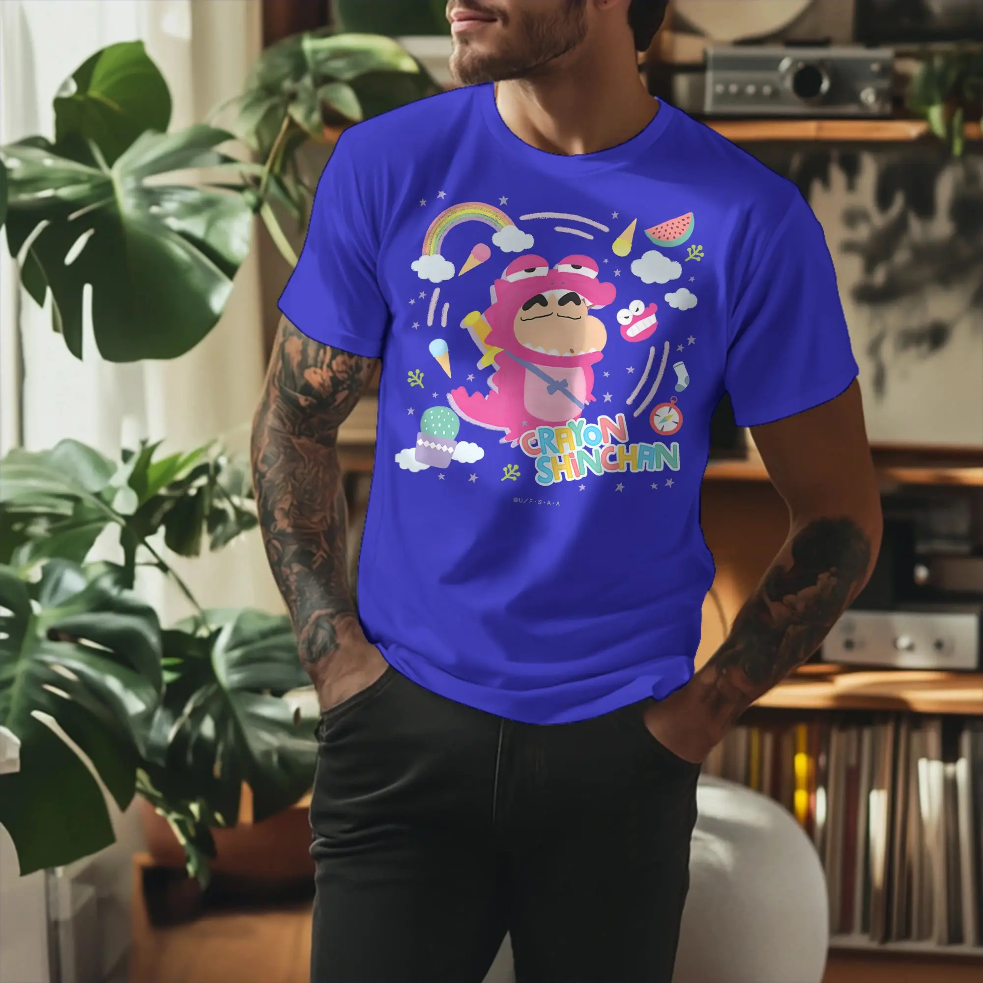 Casual Crayon Shin chan Waniyama Shin chan Crayon touch Tshirts For Men Women Cotton Short Sleeve  Round Neck Summer Tops