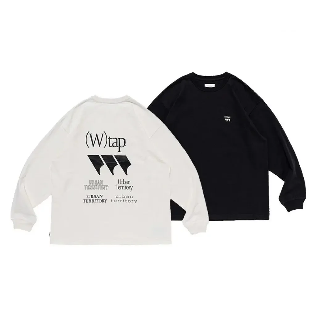 WTAPS 26AW Camiseta de manga larga para hombre, de algodón, con estampado de estilo japonés, corte holgado, cuello redondo, ideal para uso casual.