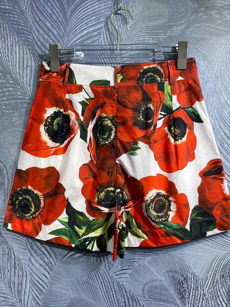 DLDENGHAN Spring Cotton Sicily Shorts Women's Sea Anemone Floral Print Beach Style Vacation Shorts Fashion Designer New