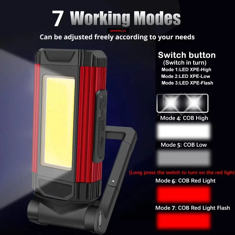 Linterna recargable con imán, 2000 lúmenes como banco de energía USB, 2 uds., luz de trabajo COB, linterna LED, lámpara de Camping, lámpara de