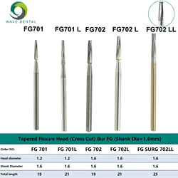 PRIMA WAVE Dental Carbide Burs Tapered Fissure Cross Cut Head FG Dentistry Drill For High Speed Handpiece 5pcs/Pack