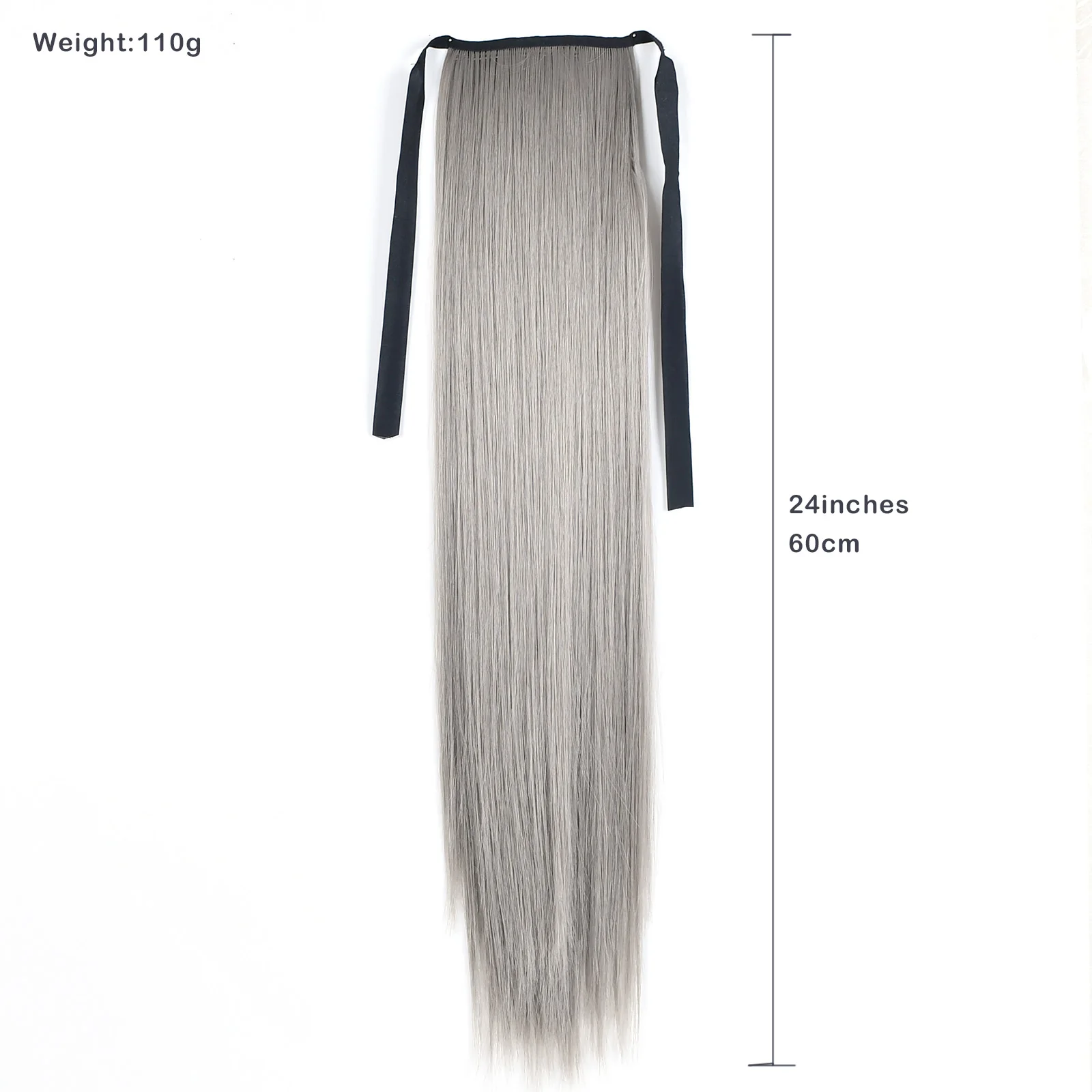 Synthetic Hair Ponytail Extension Long Straight &Wavy Clip On Hair Tail Black Grey Color Cosplay Hairpiece