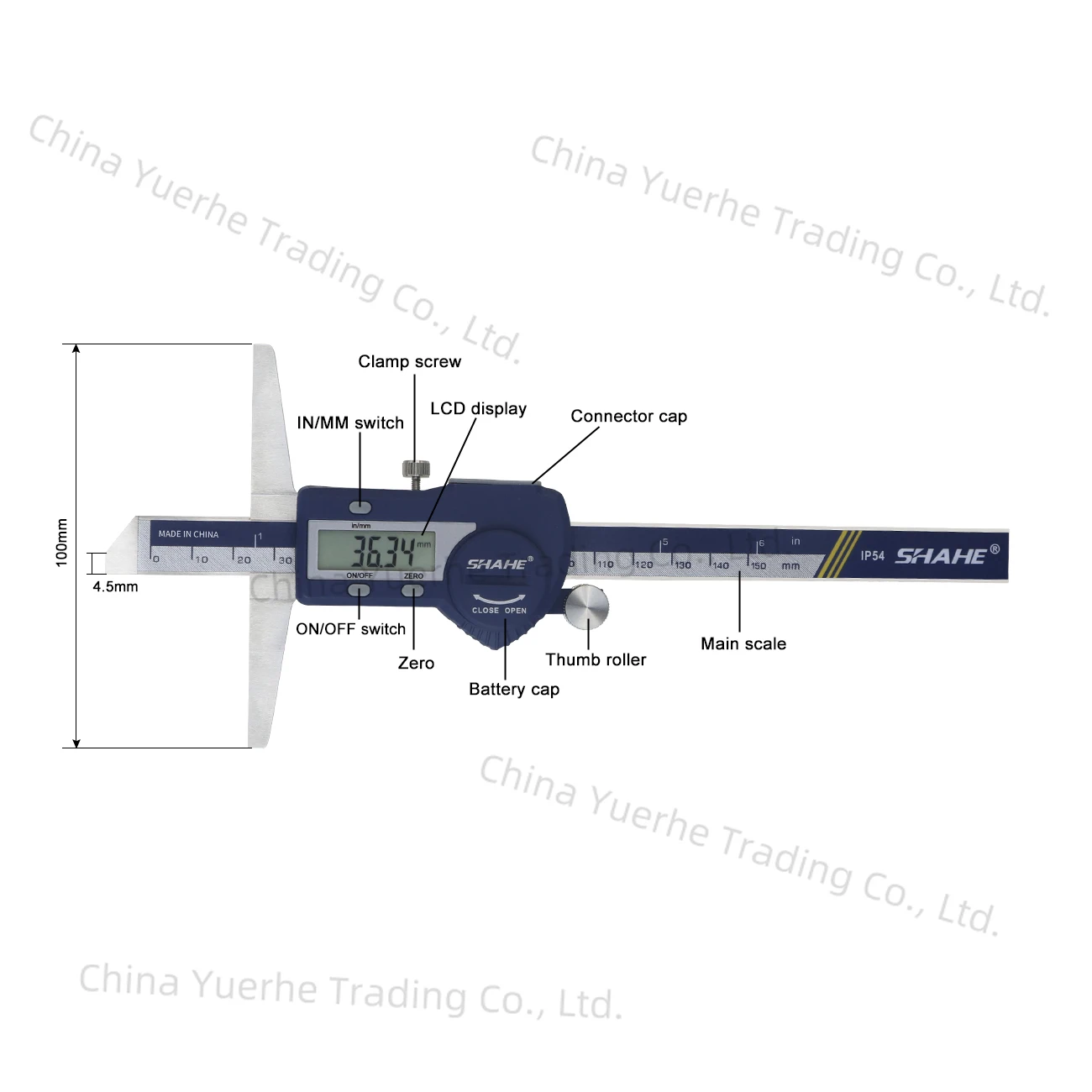 

SHAHE Digital Depth Caliper 150/200/300mm Electronic Depth Gauge Caliper Depth Ruler Micrometer Gauge Measuring Tool