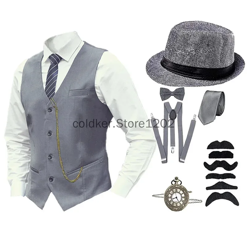 8 قطعة مجموعة 1920S رجل غاتسبي العظيم TT186GA8 اكسسوارات مجموعة ريترو العصابات زي التعادل قبعة سترة سوداء الفيكتوري خمر سليم #3