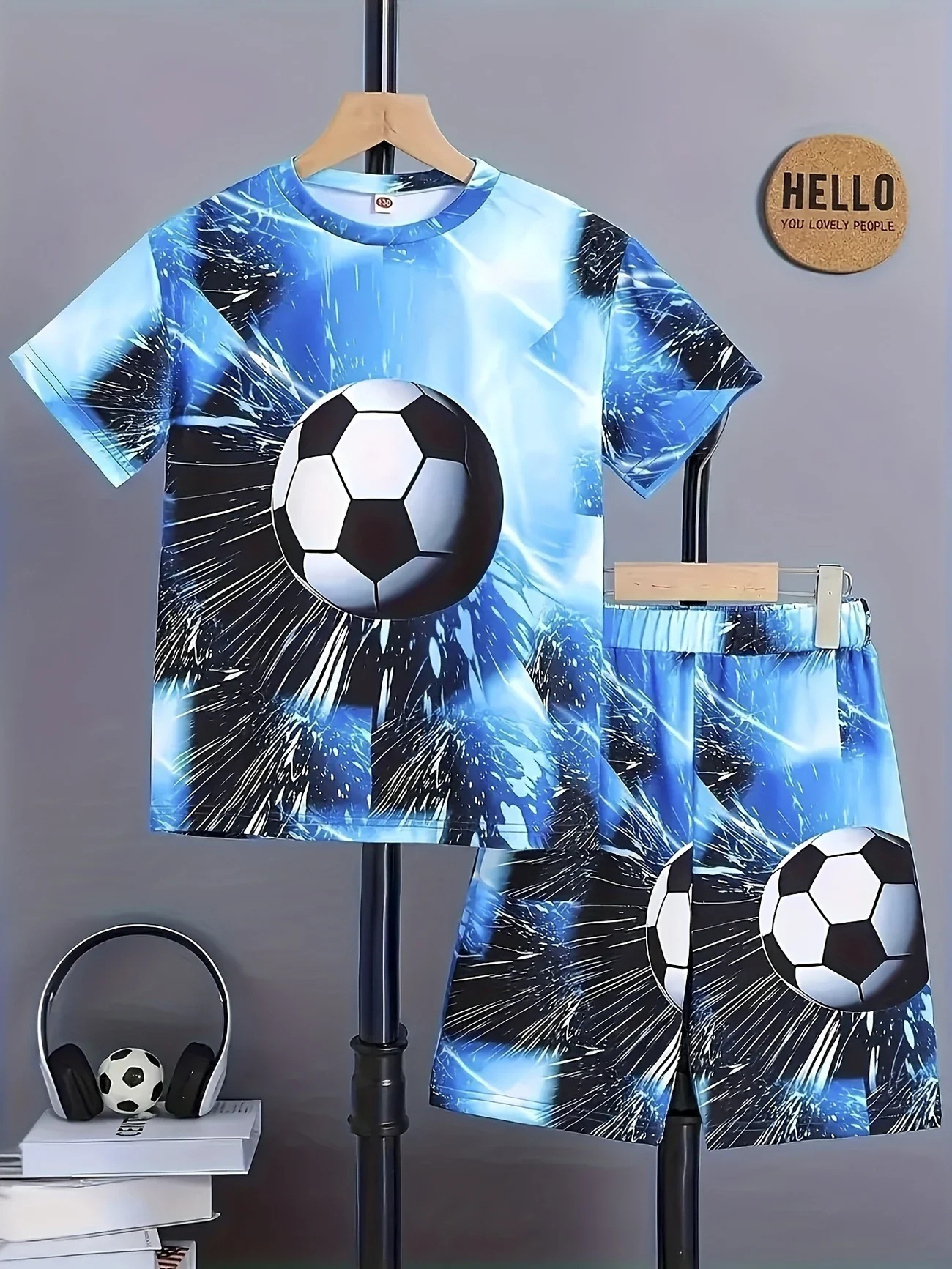 Fashionable 3D Printed Casual Short Sleeved T-shirt Set, Outdoor Sports Shorts Set, Suitable for Outdoor Activities