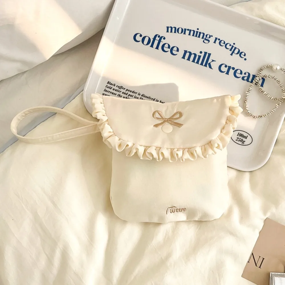 

Portable Bow Embroidery Mini Storage Bag Multifunctional Solid Color Sanitary Napkins Bag Wallet Pouch Outdoor