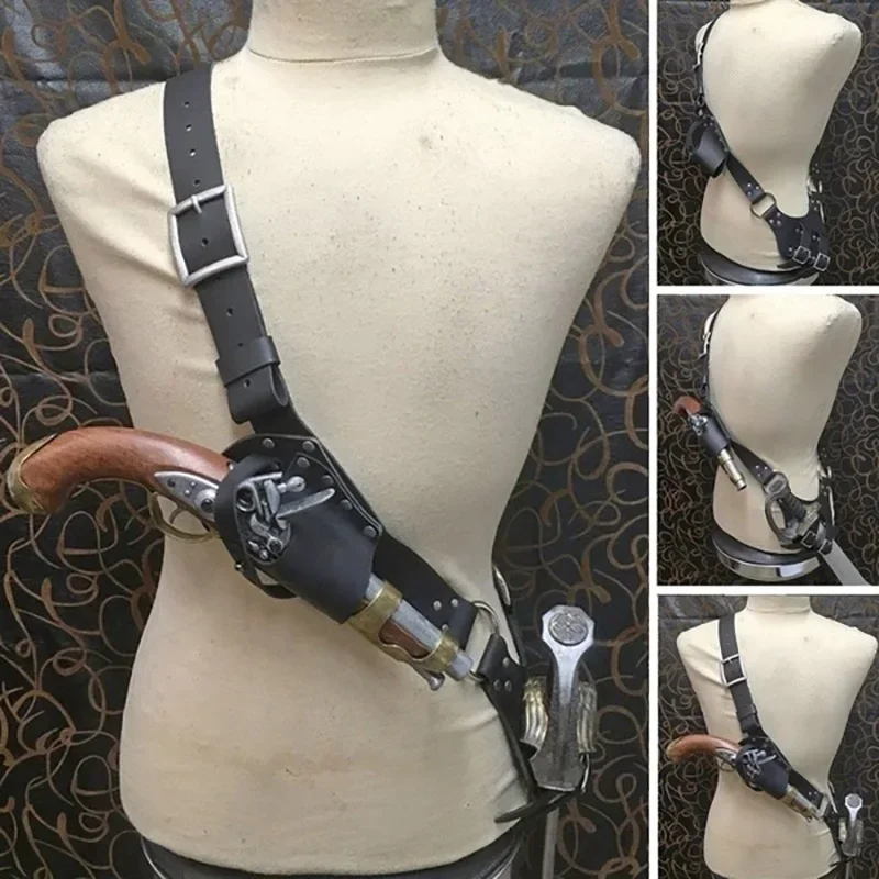 

Larp Medieval Pirate Leather Baldric Cowboy Gun Sword Holster Kit Steampunk Sheath Cosplay Costume Props Halloween Dress Up