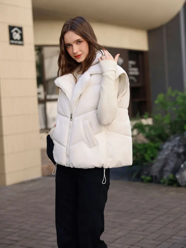 Vielleicht 新しい女性の冬のパーカー服厚いジャケットカジュアル取り外し可能なスリーブショートファーターンダウン襟冬コート生き抜く