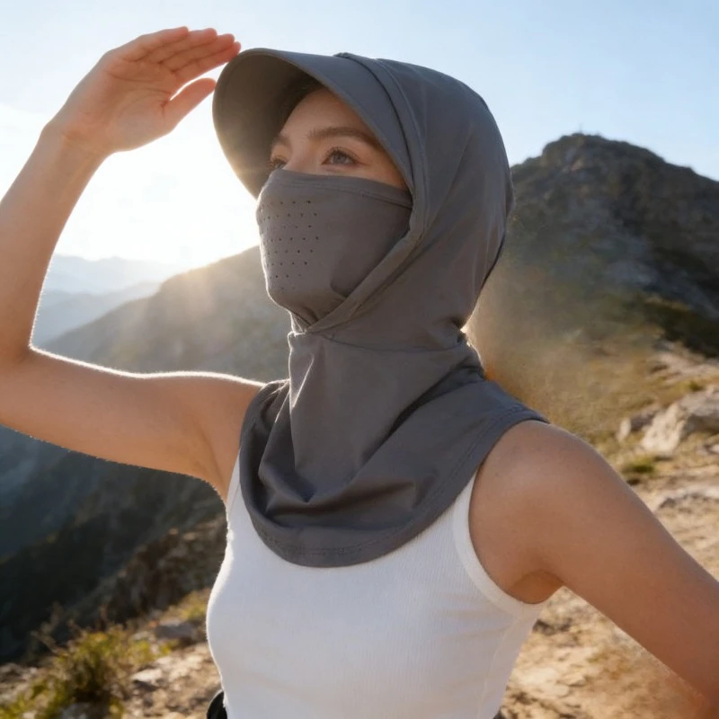 Sunscreen Mask for Women's Summer Full Face Headgear, New Ice Silk Anti UV Cycling Neck Protection Integrated Breathable