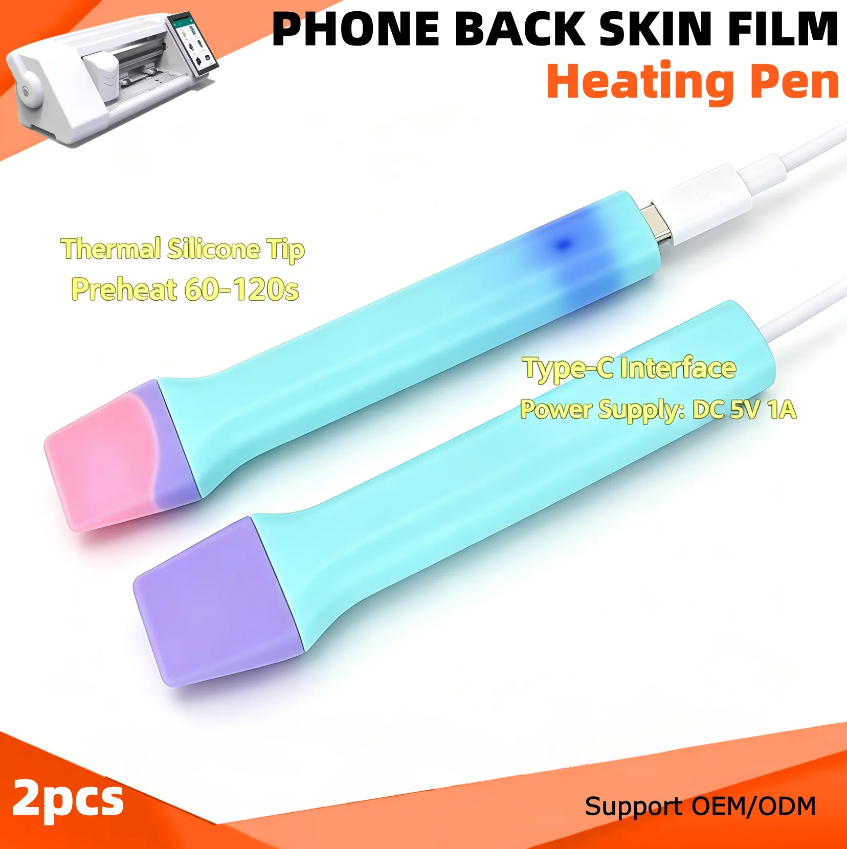 2pcs Heating Pen for Back Film Sticker Edge Curing Hydrogel Film Softening DIY Back Skins Fitting Cooling Shaping Tools