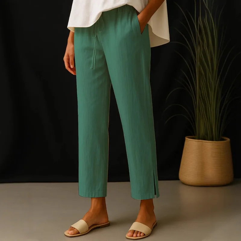 بنطلون كاجوال نسائي جديد موديل 2025 بخصر عالٍ وجيب برباط ومرن #3