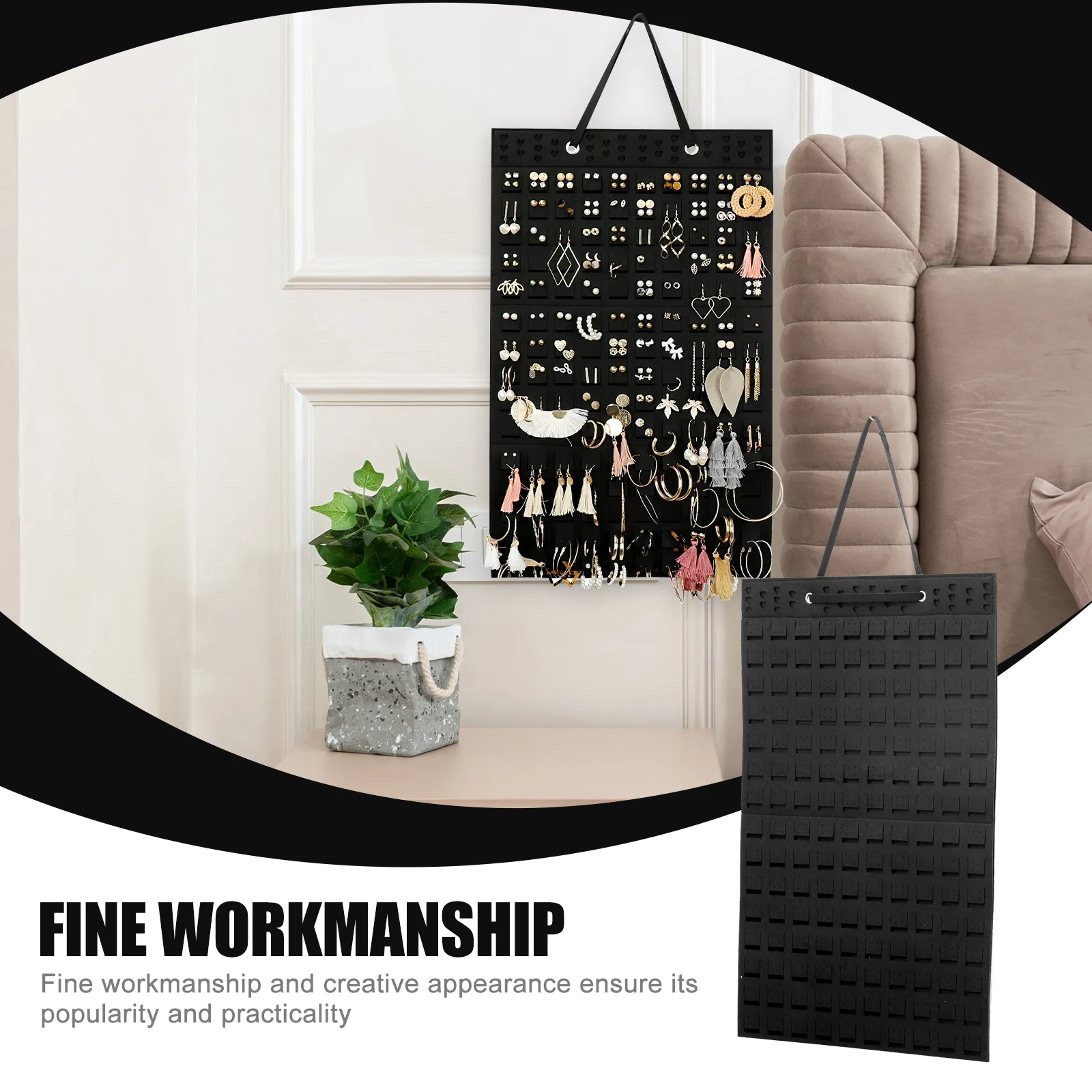 Felt Hanging Jewelry Organizer Thick Storage Pouch Jewelry Display Bag Hanging Wall Storage Holder Home Wall Decor