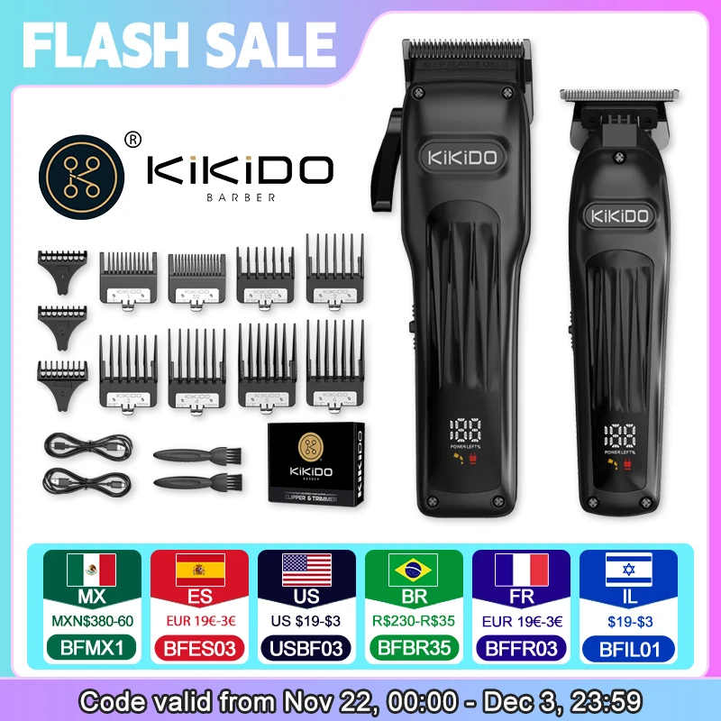 KIKIDO 2-in-1 Metal Hair Clipper Set Men Professional Electronic Hair Clipper Trimming Beard Home Appliance Hair Cutting Machine