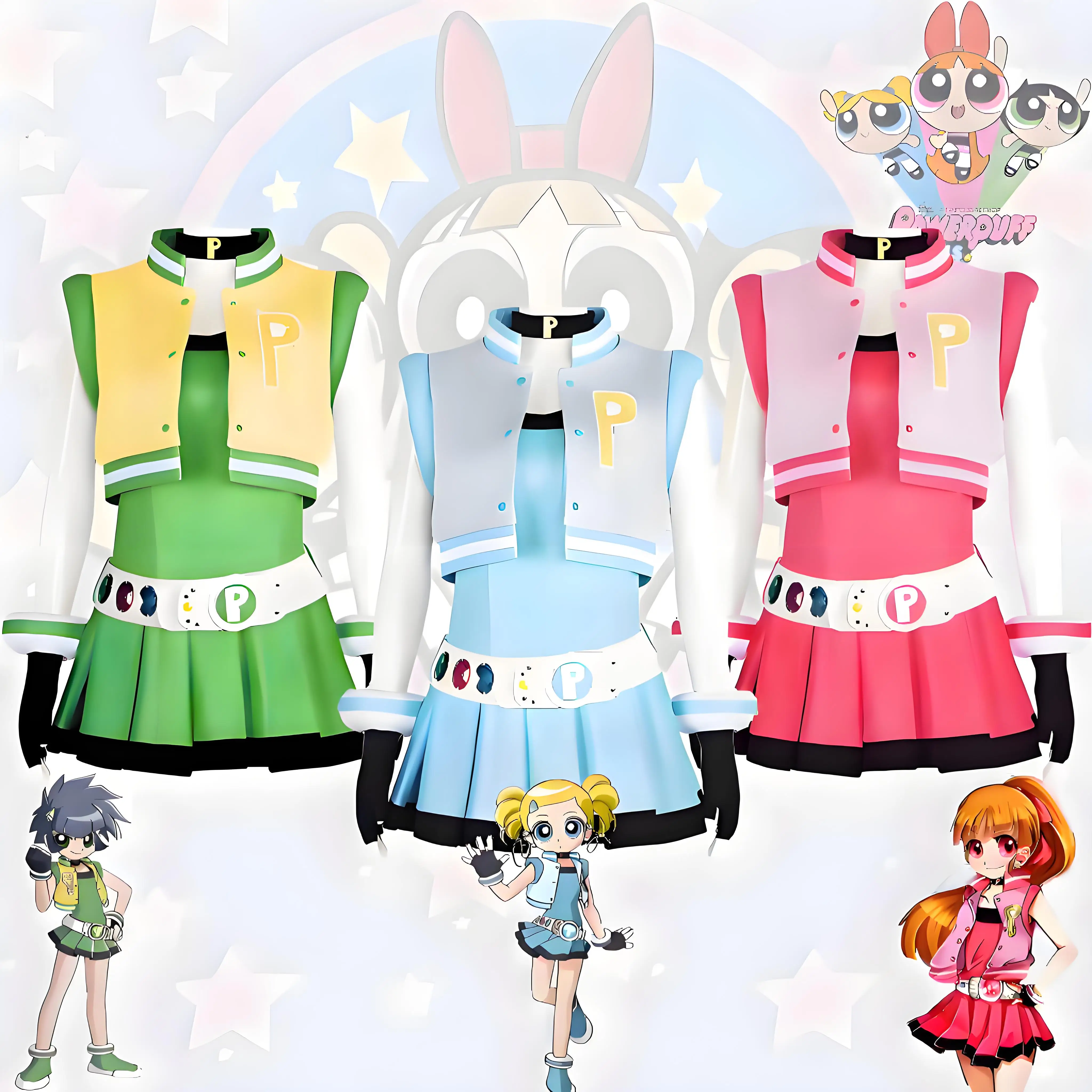 

Аниме Powerpuff Girls Косплей Костюм для девочек полный комплект Цветовой костюм с пузырьками-бабочками Платье с поясом Набор нарядное платье на Хэллоуин