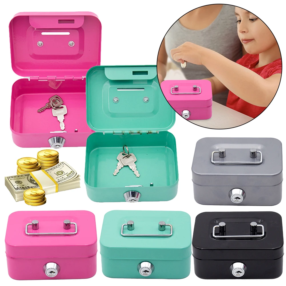 Metal Piggy Bank with Key Lock Money Box 4.53x3.78x2.28inch Money Saving Box Small Storage Box for Adults and Kids