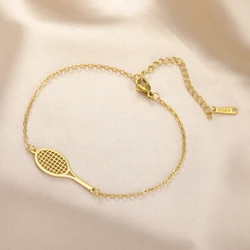 HIPEE Tennis Racket Pendant Bracelet For Women Men Stainless Steel Sport Cuff Charms Bracelets Girls Summer Jewelry Gifts