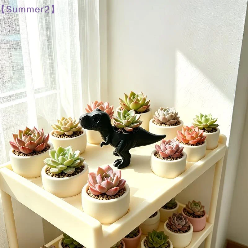 【Xia2】Mini T-Rex Dinosaur Planter Retro 3D Printed Plastic Pot For Cacti And Herbs Cute Plant Pot For Indoor/Outdoor Decor{S}