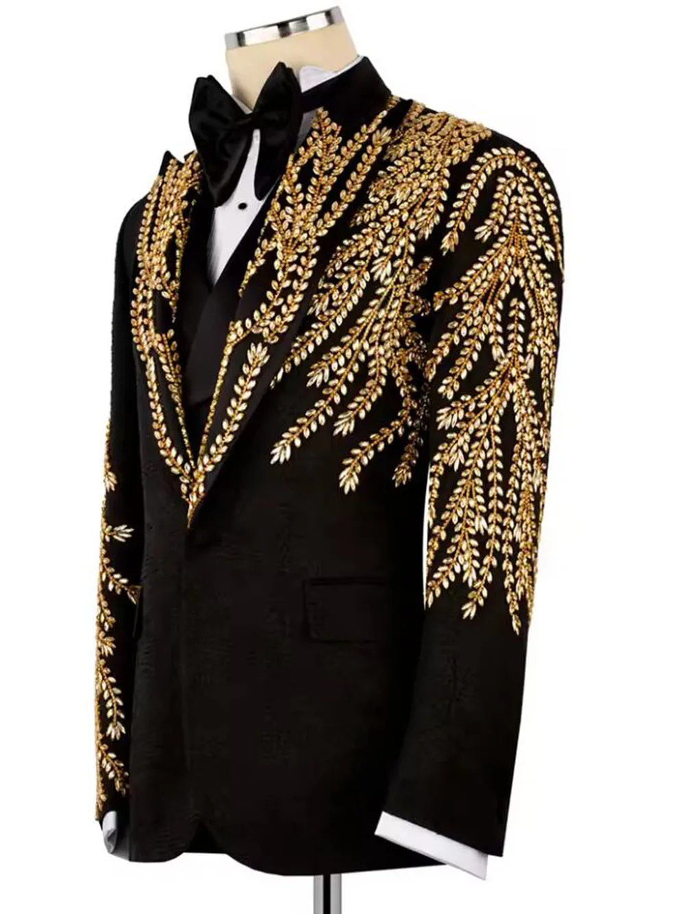 

Elegant Men Suit Gold Diamond Beaded Blazer Pants 3 Piece Sets Slim Fit Wedding Groom Tuxedo Customized Prom Blazers Man Attires
