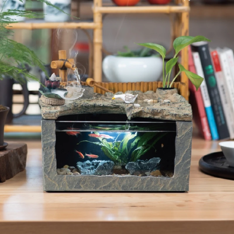 Desktop Landscape Flowing Water Small Fish Tank Living Room Desk Creative Landscape Fountain Office Decorations Ornaments