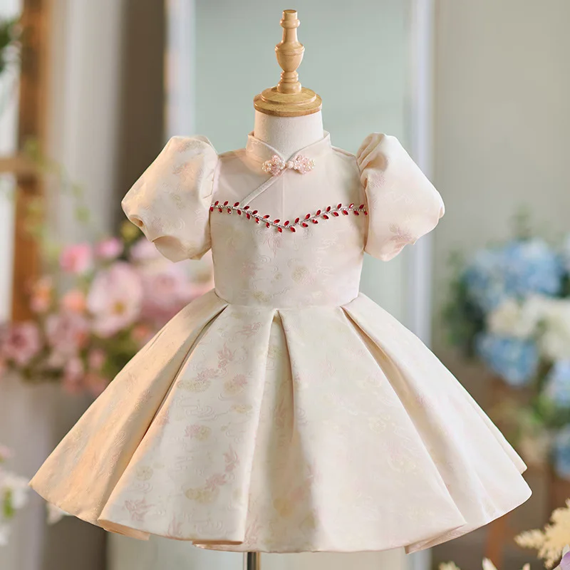 

Бальное платье принцессы на свадьбу с цветочным узором для девочек, детское элитное платье для выступления на день рождения g329