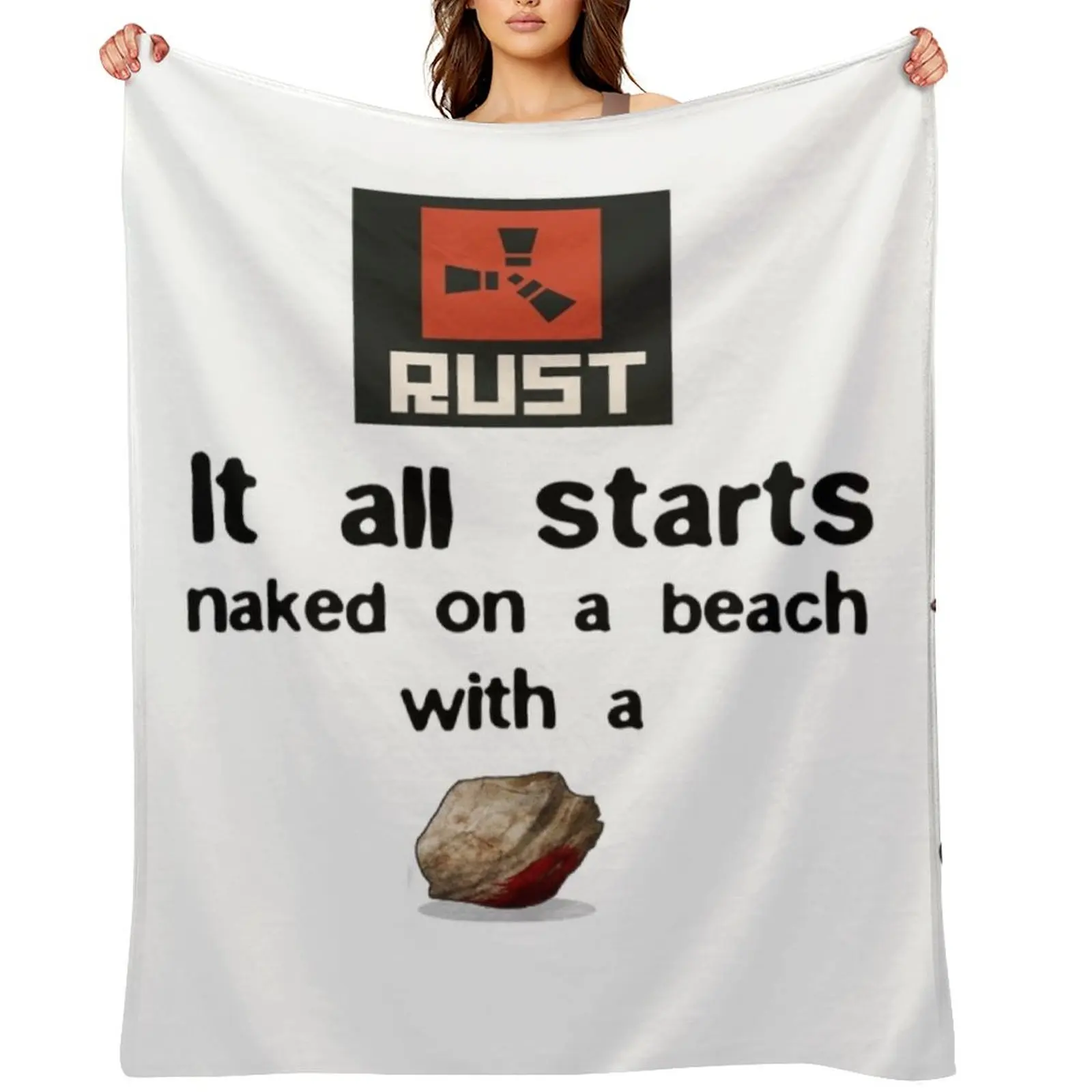 

Rust naked on a beach Throw Blanket Flannel Fabric Shaggy Hairy Decorative Throw Blankets