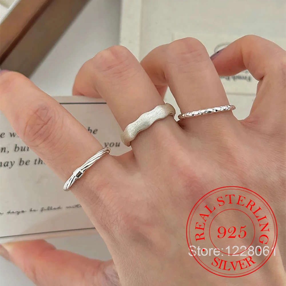 

925 Sterling Silver Jewelry Vintage Geometric Lines Waves Finger Rings for Women Wedding Party Jewelry For Girls Friend Gift