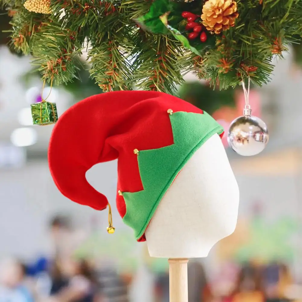 Christmas Elf Hat Adult Kids Color Matching Festive New Year Christmas Party Hat Photo Prop Little Bell Pendant Winter Cap