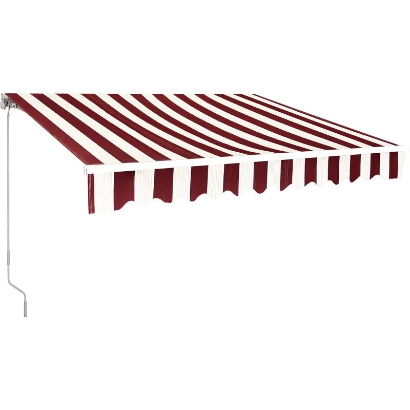 MCombo 12x10 Feet Manual Retractable Patio Door Window Awning Sunshade Shelter Outdoor Canopy (Brick Red with Beige Stripes)