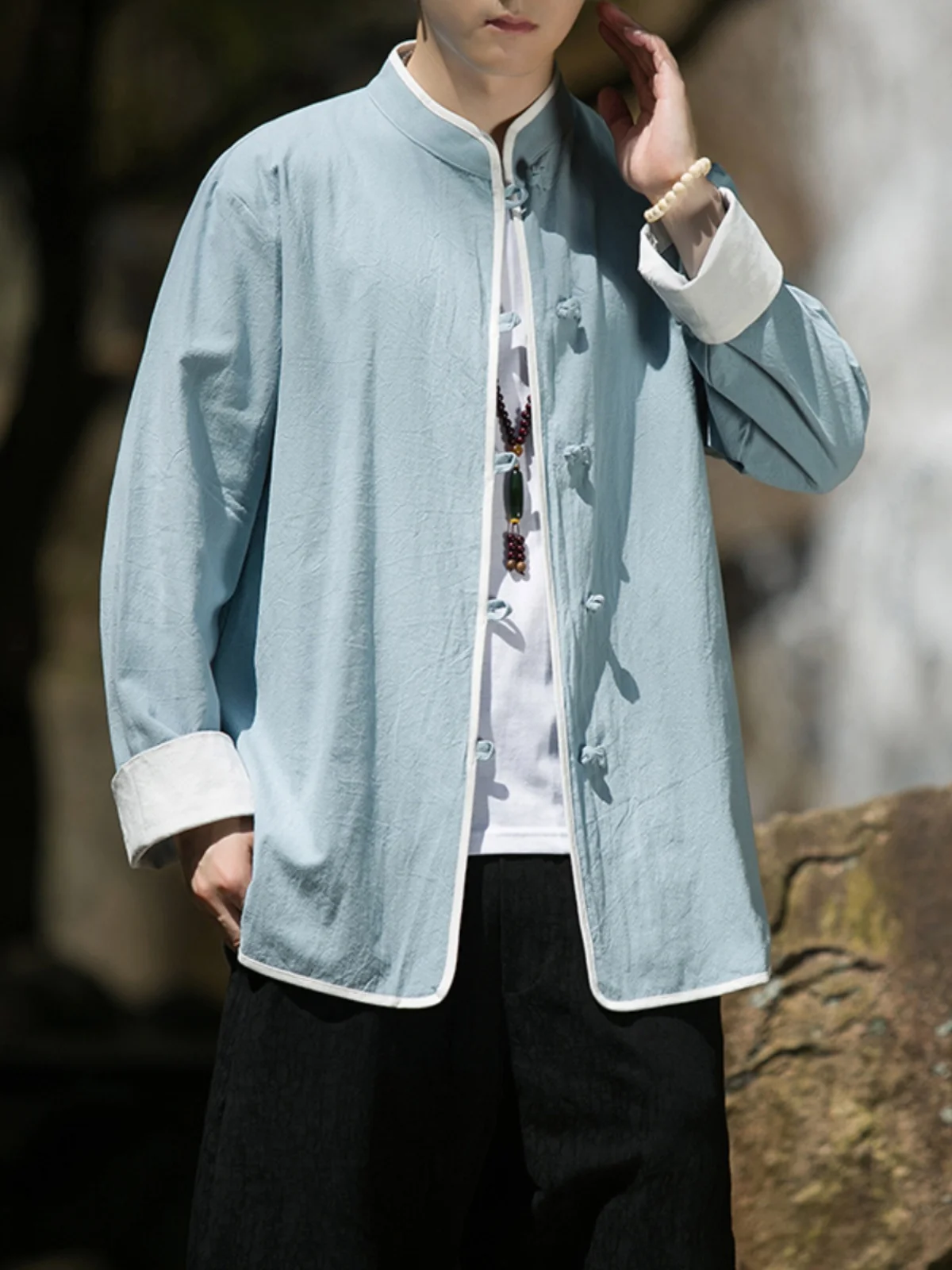 

New Chinese Sle Cotton Linen Men's Jaet Hanfu Outerwear Spring Autumn Youth Faion Traditional Ancient Sle Coat