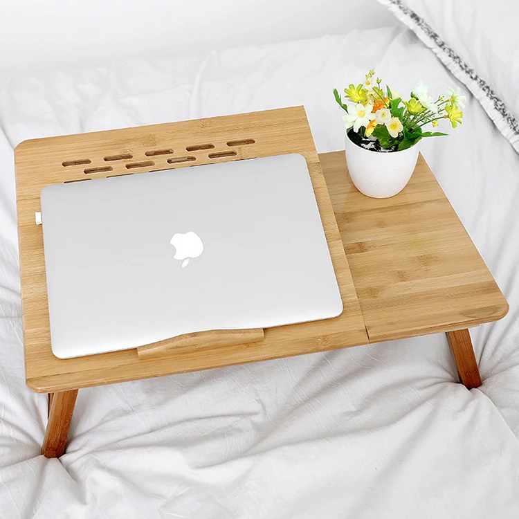 Modern Multi-function Folding Computer Desk Adjustable Height Portable Bed Bamboo Computer Desk