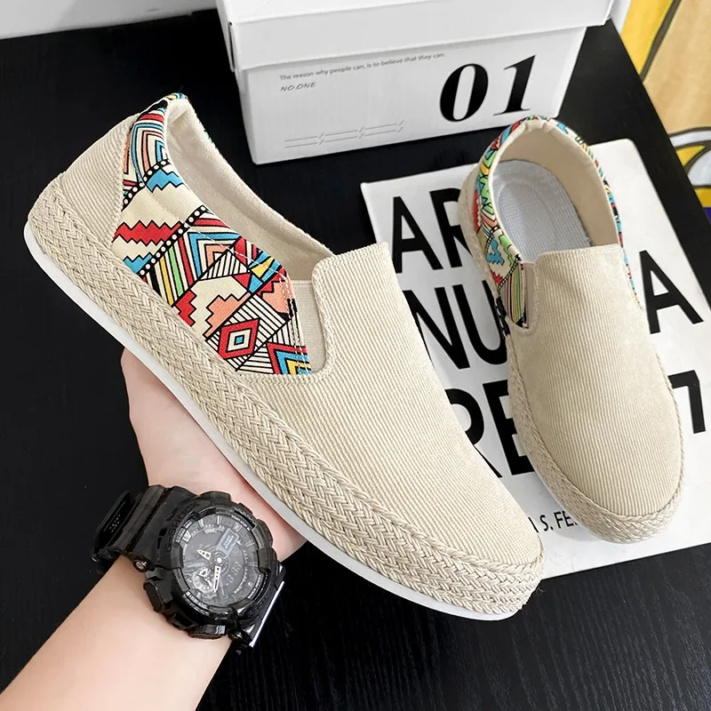 Men's Canvas Shoes Flat Fisherman Loafers Fashion Summer Lazy Shoes Slip-on Cloth Shoes Trendy Casual Shoes Man Sneakers