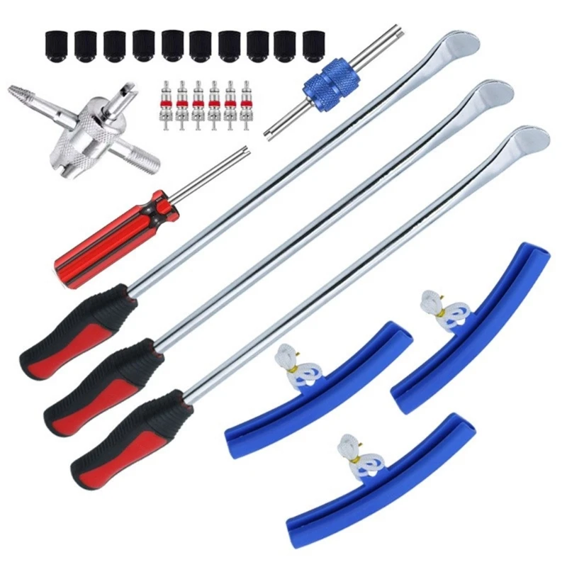 25pcs Motorcycle Tire Repair Tool set with 3 Tire Spoons & Wheel Rims Protectors Steel Tire Changing Tool set Simple Operate