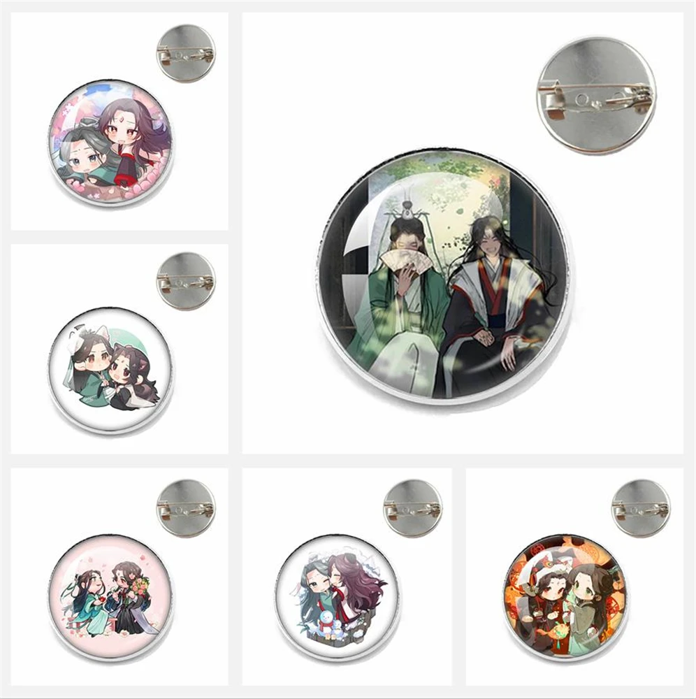 Anime The Scum Villain Self-Saving System Shen Qingqiu Luo Binghe Q-version Cosplay Glass Cabochon Brooch Custom Jewelry