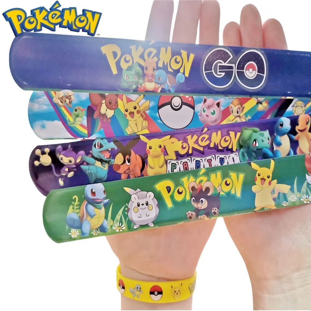 Pokemon Pikachu Anime Bracelets 3/6/12pcs Pikachu Wristband Child Slap Band Puzzle Toys Boys Girls Birthday Party kids toy Gifts