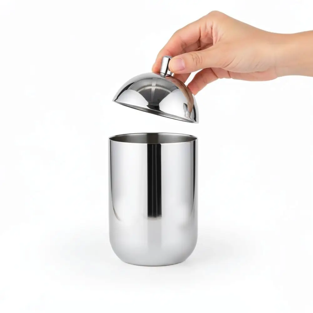 Metal Cotton Swab Storage Case Stainless Steel Bathroom Countertop Organizer Dustproof Container For Makeup