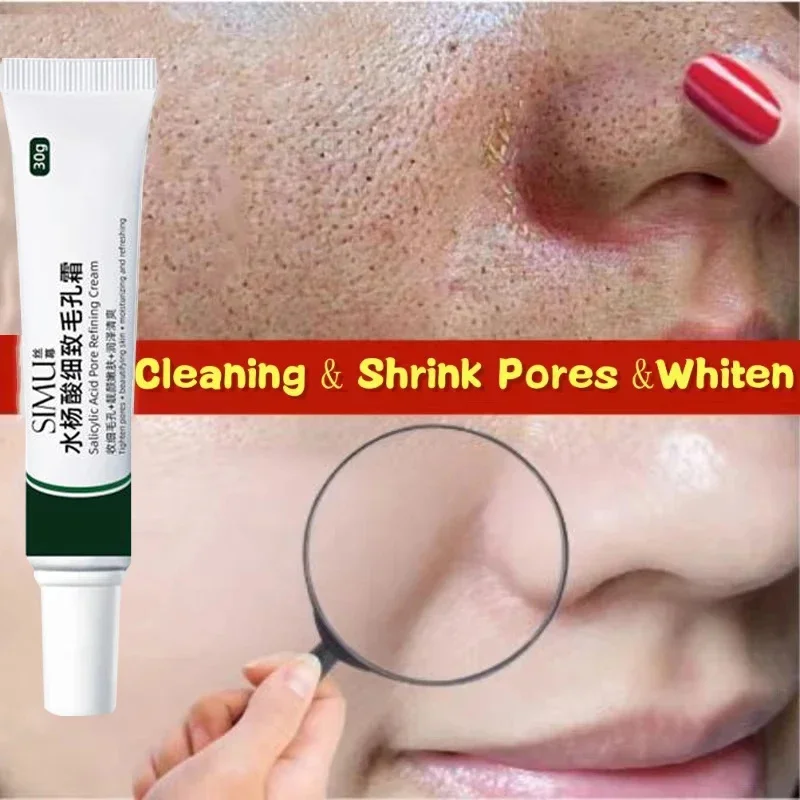 

Salicylic Acid Pores Shrink Refining Cream Treatments Large Open Pore Remove Black Dots Blackhead Acne Marks Face Skin Products