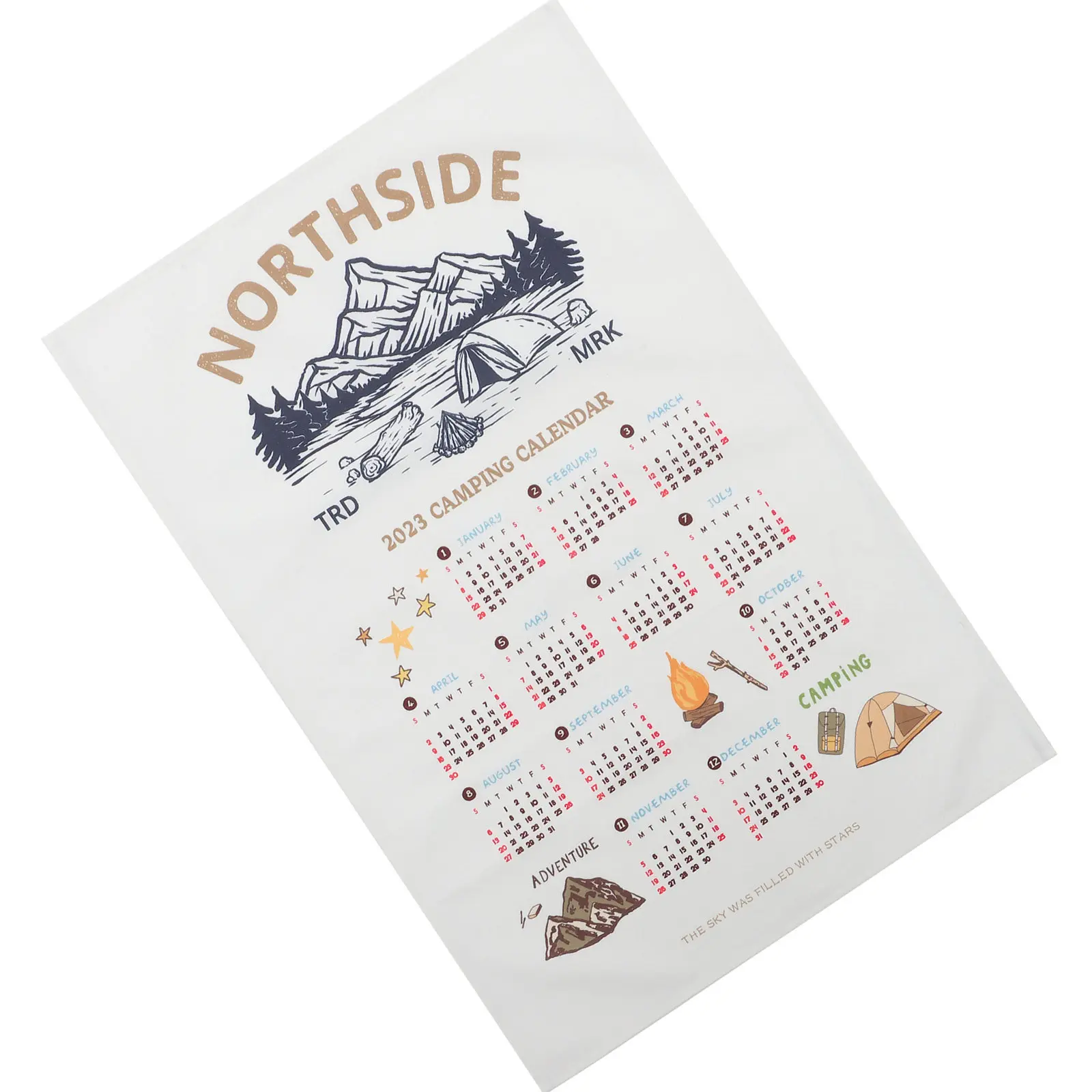 

Camping Theme Cloth Wall Calendar 2023 Lightweight Washable Hanging Background Decor for Bedroom Dorm Study Living Room Photo