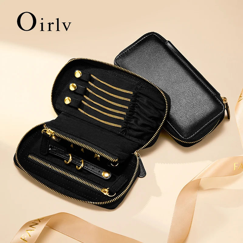 Oirlv Portable Jewelry Bag Leather Jewelry Organizer Premium Ring Earring Stud Necklace Multi-Functional Travel Organizer Bag