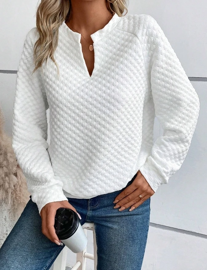 Women's Clothing Sweatshirt Trendy 2024 Fashion Basic Solid Color V-neck Long Sleeved Top Casual Loose Fit Hoodie Top